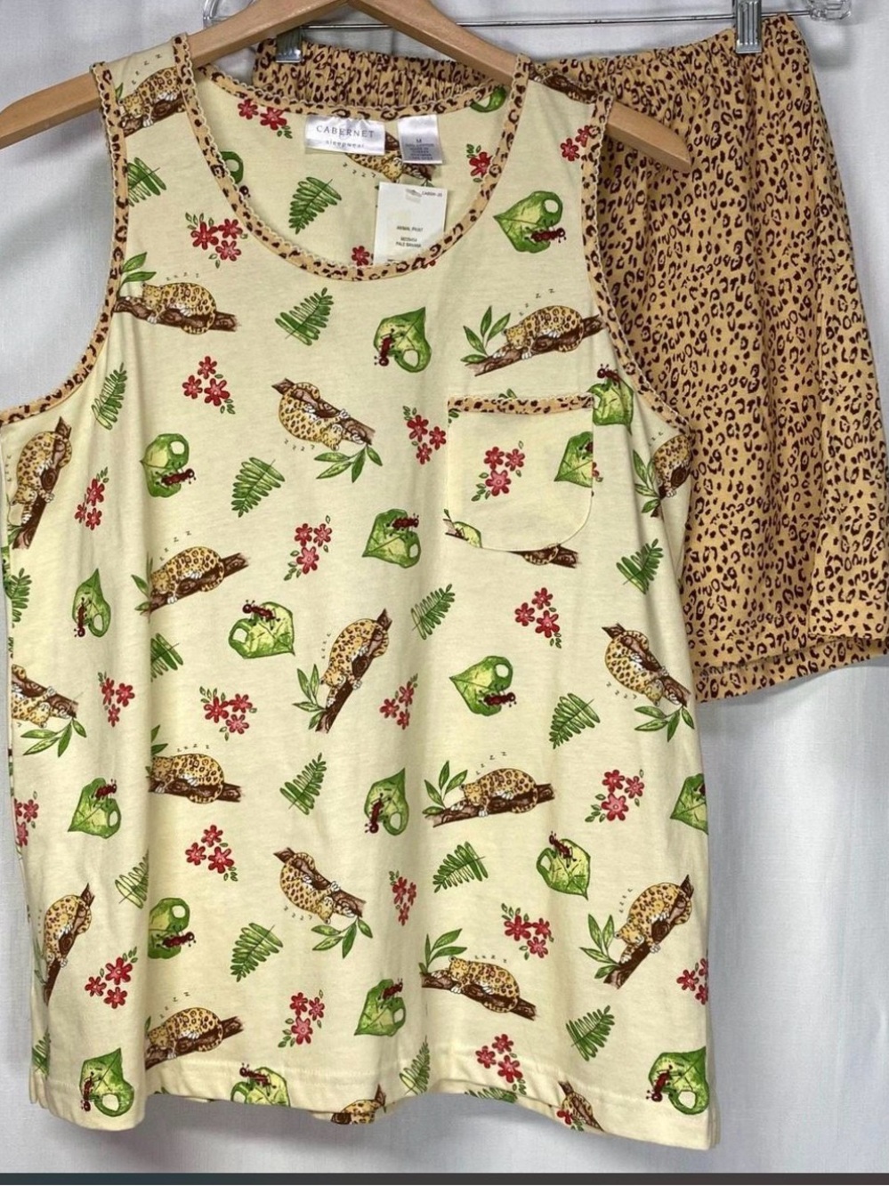 2 piece cotton pajama set with cute leopard print size m